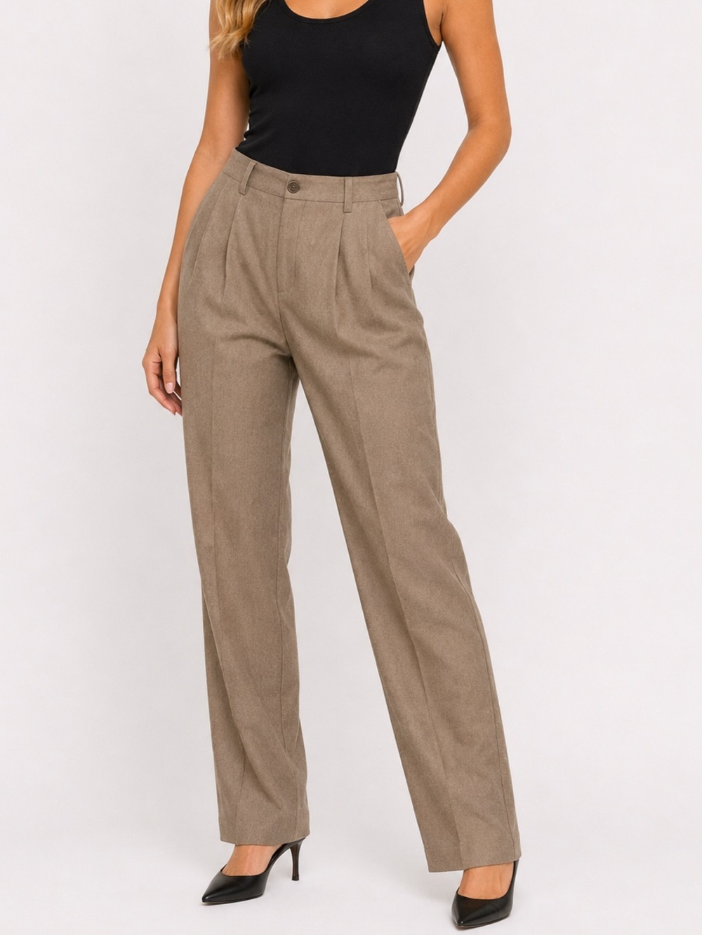 Giorgio Armani Le collezioni Beige Wool Straight-Leg Women's Trousers Size 10